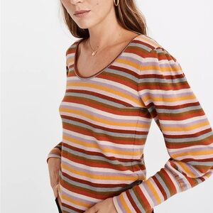 Madewell Striped Long Sleeve Top - Pink, Orange, Green